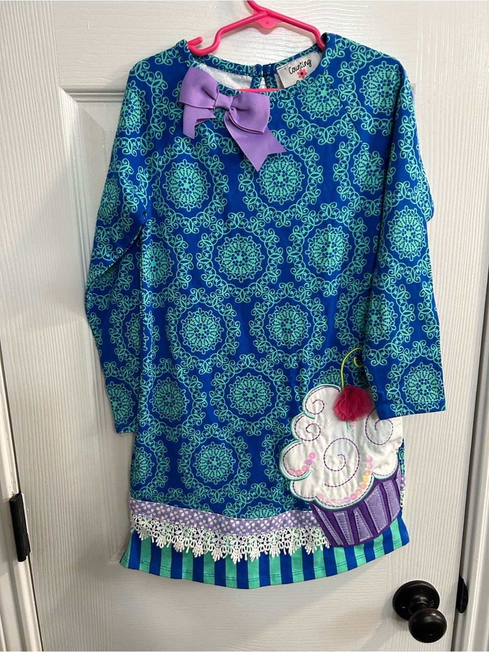 Counting Daisies Girls Sz 6 Cupcake Birthday Dress Blue Long sleeve
